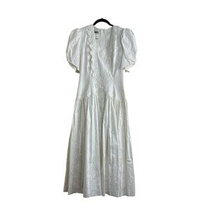 Scott McClintock Vintage 80s Puff Sleeve Drop Waist Midi Dress Size: 6